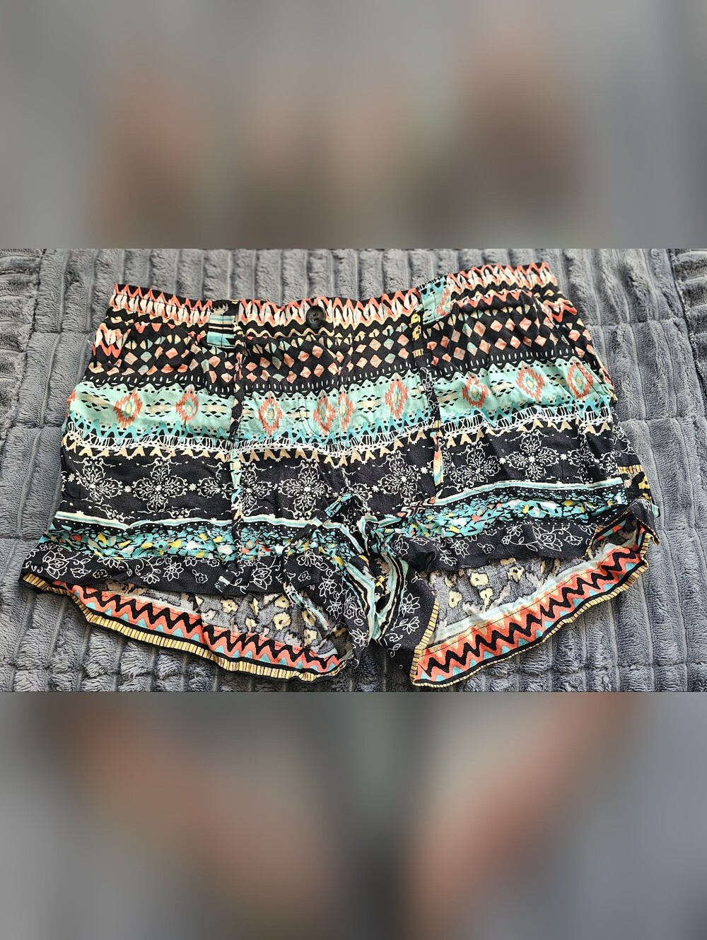 American Rag Black Shorts with Teal and Coral Tribal Print